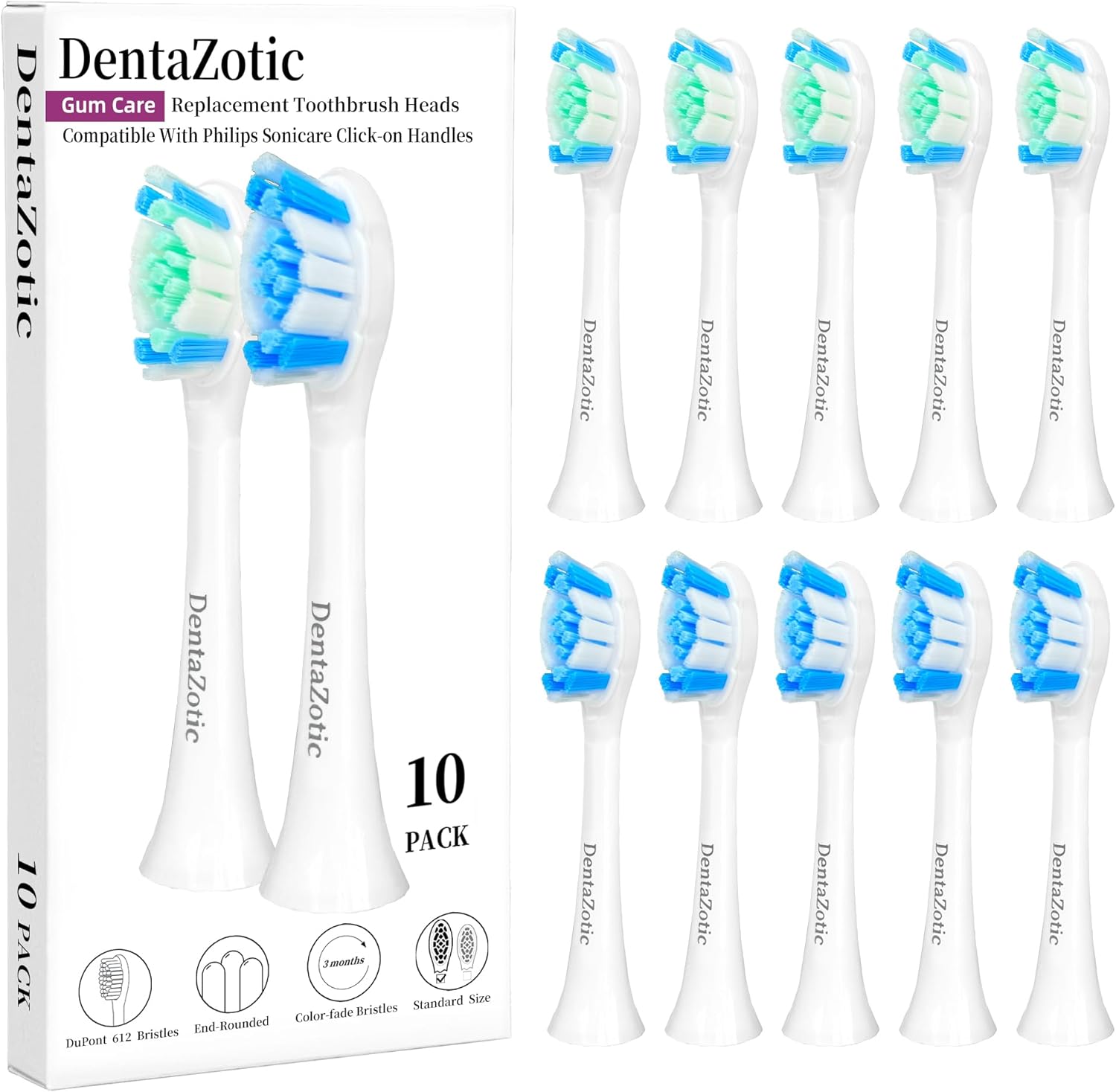 Gum Care Replacement Heads for Philips Sonicare, Electric Toothbrush Replacement Heads for Adults, Soft Bristles, White 10 Pack