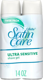 Gillette Satin Care Ultra Sensitive Shave Gel for Women, Pack of 2, 7oz Each, Frangrance Free