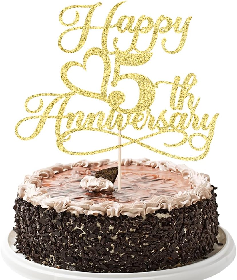 Glitter Happy 5th Anniversary Cake Toppers -Wedding Anniversary Party Decorations, 5th Wedding Anniversary, Company Anniversary Party, Birthday Party Decorations (Gold-5)