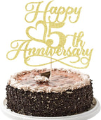 Glitter Happy 5th Anniversary Cake Toppers -Wedding Anniversary Party Decorations, 5th Wedding Anniversary, Company Anniversary Party, Birthday Party Decorations (Gold-5)
