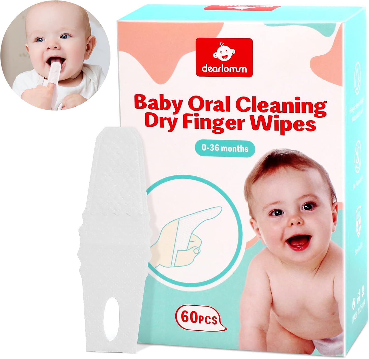 dearlomum Toddler Baby Dry Wipes, Newborn Tongue Cleaner, 60PCS Disposable Infant Wipes Clean Mouth,Gauze Gum Cleaner Toothbrush Baby Oral Cleaning Stick Dental Care for 0-36 Month
