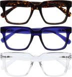 OPULIZE ERA Blue Light Blocking Reading Glasses for Women & Men-Anti-Glare-UV400 Protection-Oversized Frame-Computer Screen Glasses-Brown Blue Clear-+2.00(Pack 3 of with 3 Pouches)