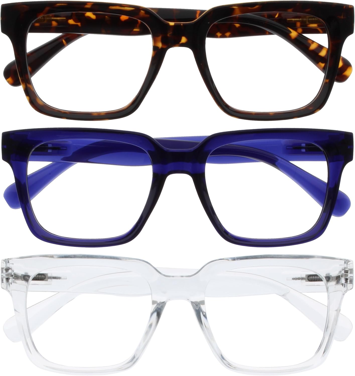 OPULIZE ERA Blue Light Blocking Reading Glasses for Women & Men-Anti-Glare-UV400 Protection-Oversized Frame-Computer Screen Glasses-Brown Blue Clear-+2.00(Pack 3 of with 3 Pouches)
