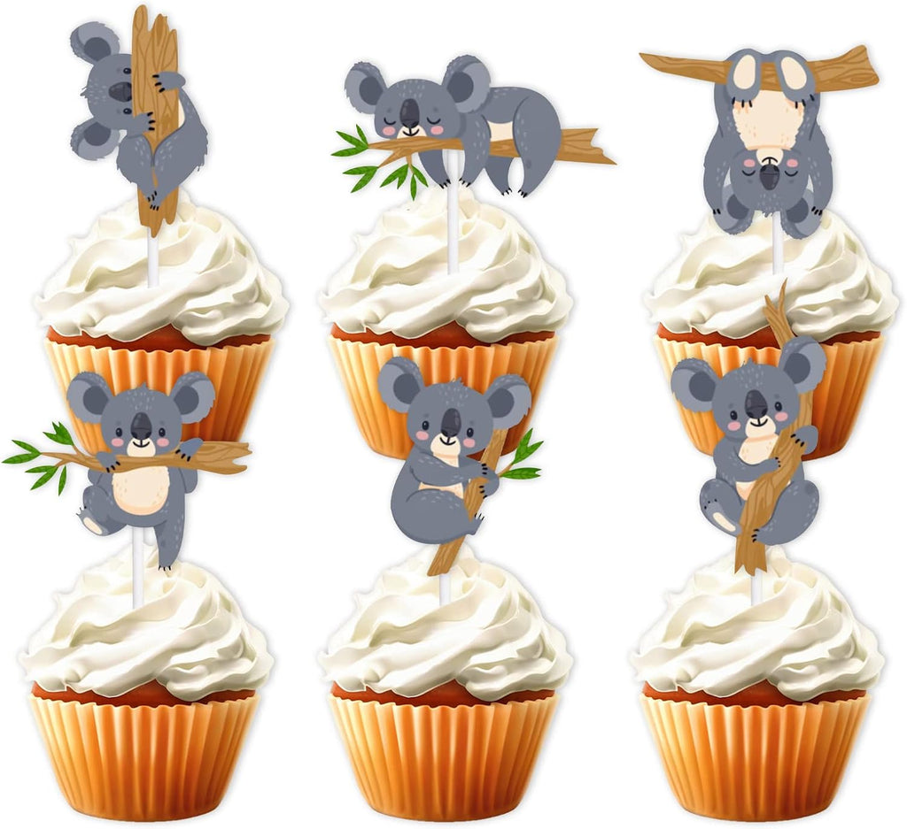 18pcs Glitter Animal Dessert Cupcake Topper Pick for The Very Sleepy Koala Theme Decor Supplies Baby Shower Boys Girls Happy Birthday Party Decorations