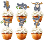 18pcs Glitter Animal Dessert Cupcake Topper Pick for The Very Sleepy Koala Theme Decor Supplies Baby Shower Boys Girls Happy Birthday Party Decorations