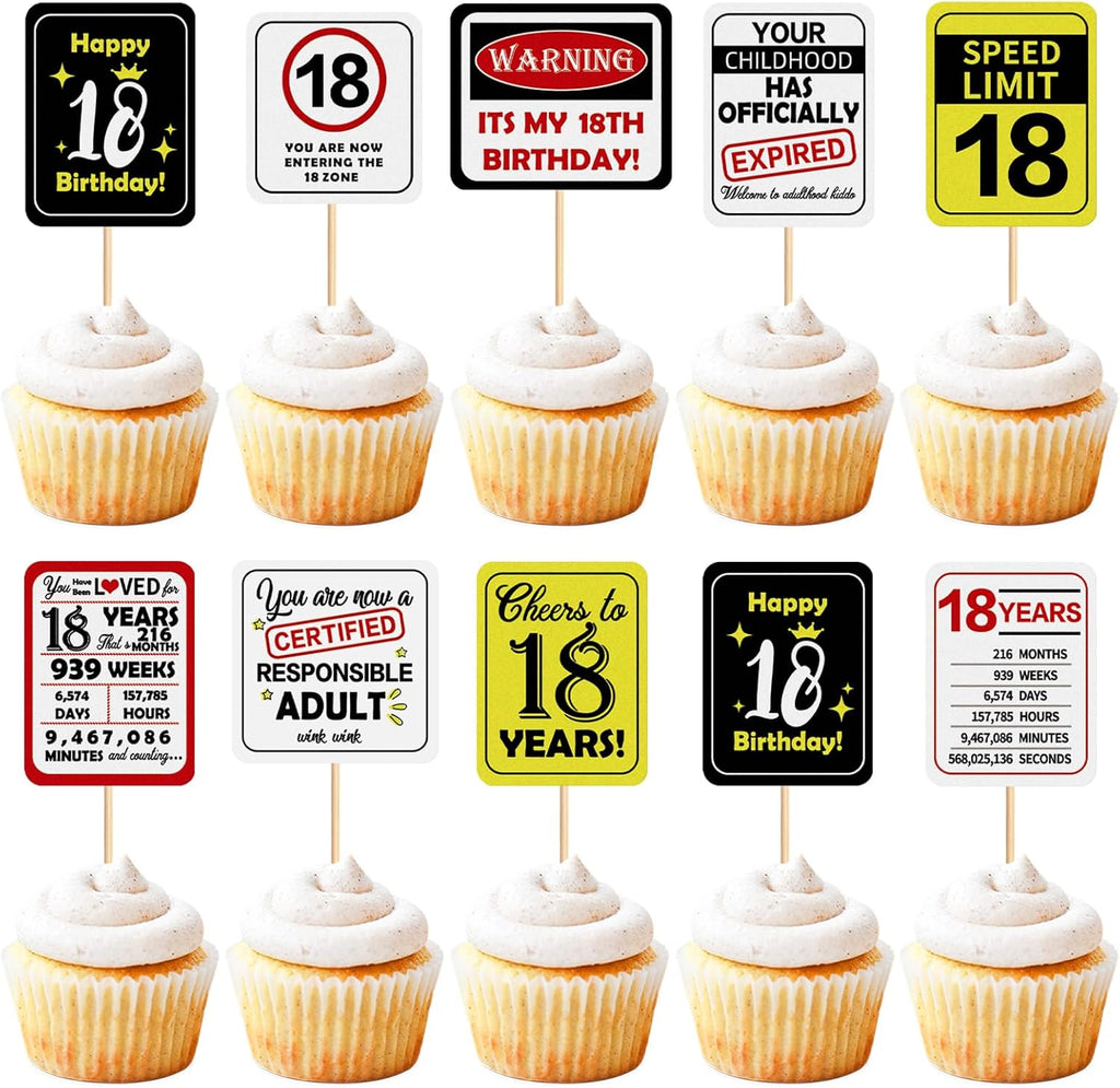 36Pcs 18th Birthday Cupcake Toppers Cheers to 18 Years Your Childhood has Officially Expired Speed Limit 18 It's My 18th Birthday Cupcake Picks Funny Birthday Anniversary Paper Cards Decorations