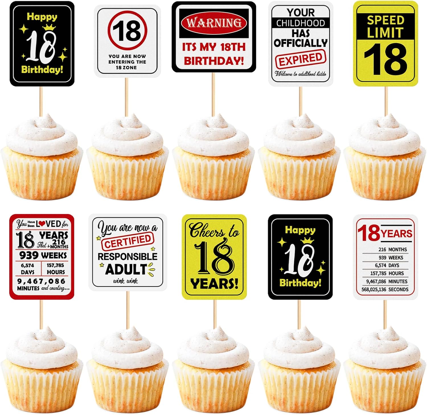36Pcs 18th Birthday Cupcake Toppers Cheers to 18 Years Your Childhood has Officially Expired Speed Limit 18 It's My 18th Birthday Cupcake Picks Funny Birthday Anniversary Paper Cards Decorations