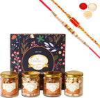 Ghasitaram Gifts Jaiccha Rakhi for Brother Ghasitaram Hamper Box with Dryfruit Jars with 2 Rakhis