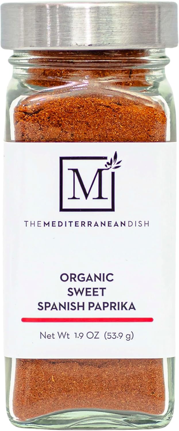 The Mediterranean Dish Sweet Spanish Paprika - Mild, Seedless, Sweet Chili Powder for Cooking and Grilling - Gourmet Chef Essential - Organic Rustic Old World Seasoning - 1.9 oz Glass Bottle
