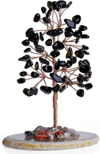 QINJIEJIE Black Obsidian Healing Crystal Tree of Life Decor Natural Stone Gemstone Room Office Desk Decor Agate Slice Base Copper Wire Money Tree Reiki Book Shelf Decoration Spiritual Gift for Women