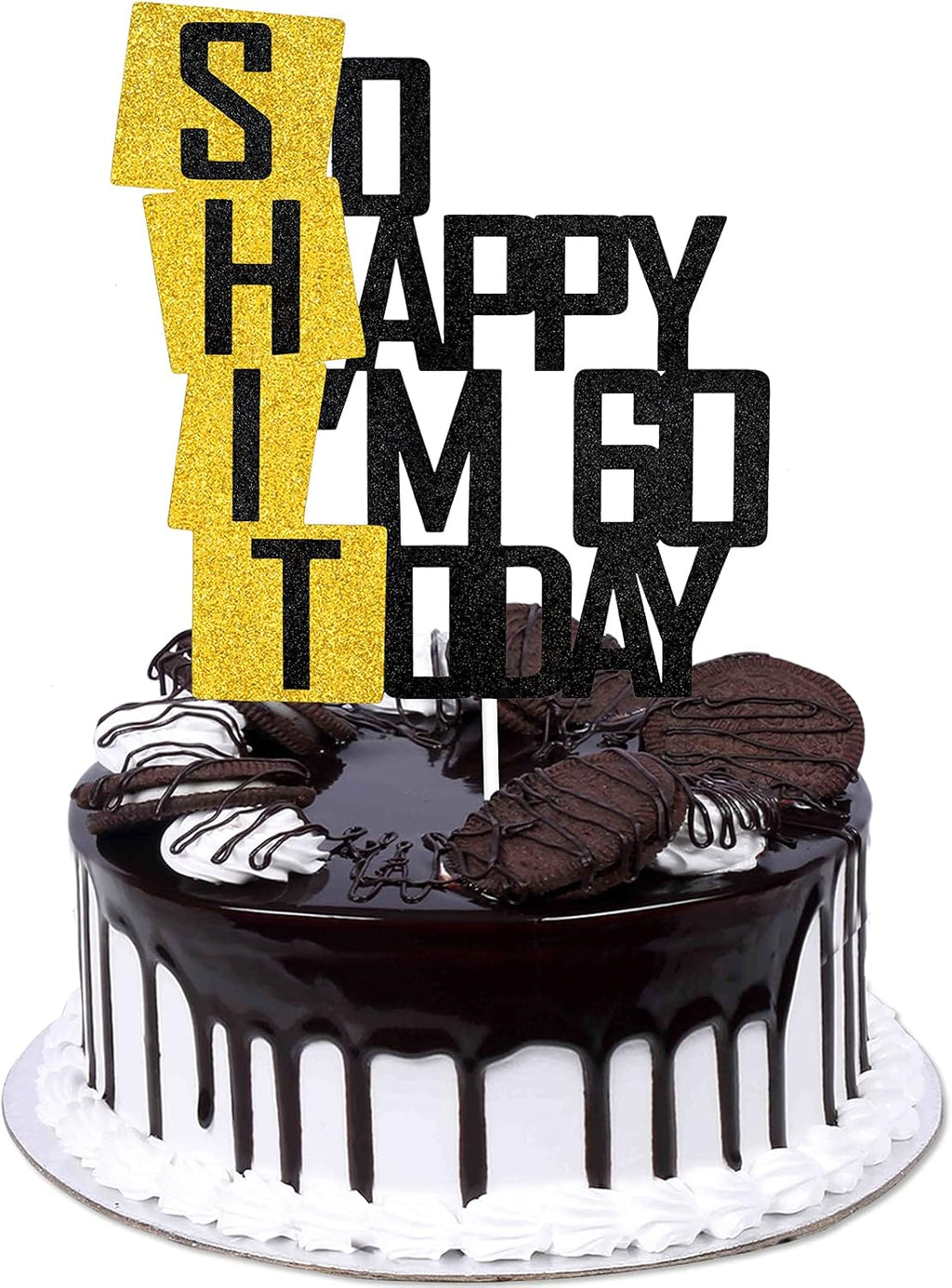 Funny So Happy I'm 60 Today Cake Topper - Glitter Fabulous Sixty Years Birthday Cake Décor - Cheers To Dirty 60th Birthday Party Decoration
