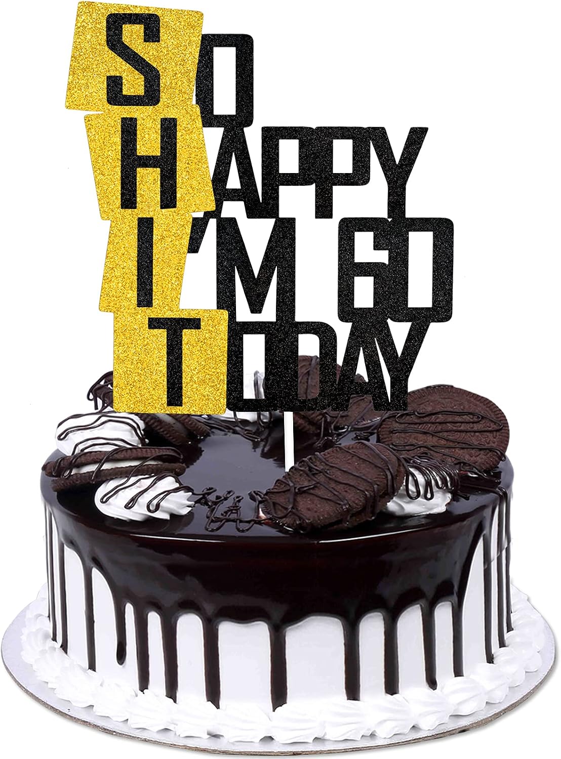 Funny So Happy I'm 60 Today Cake Topper - Glitter Fabulous Sixty Years Birthday Cake Décor - Cheers To Dirty 60th Birthday Party Decoration