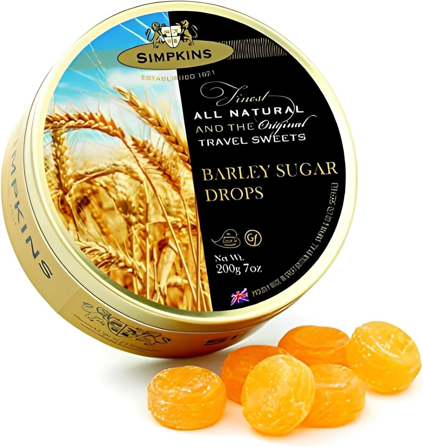 Simpkins Travel Sweets Barley Sugar Drops - English Candy from England - All Natural and Old Fashioned Candy Stocking Stuffers - Barley Sugar Candy British Hard Candy in a Tin Travel Pack (7 oz)