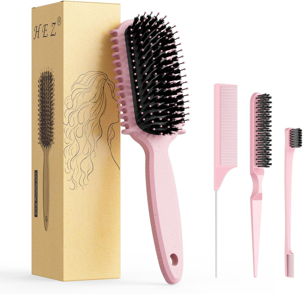 Curl Defining Brush, Curly Hair Brush, Slick Back Hair Brush, For Combing and Shaping Curls in All Hairstyles to Reduce Pulling (Pink)
