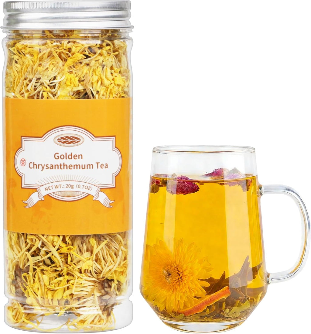 Dried Yellow Chrysanthemum Flower Tea, 20g/0.7oz Premium Dried Chrysanthemum Tea, Pure Juhua Herbal Tea Loose Leaf, Sweet Fresh No Sugar No Gluten