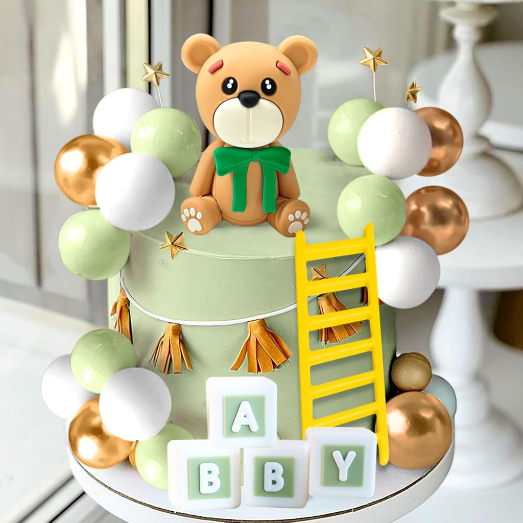 JeVenis Green Bear Cake Toppers Green Bear Cake Decoration Baby Bear Baby Shower Cake Topper Bears Train Cake Decoration Baby Shower Birthday Cake Decoration