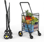 Our Modern Space Shopping Cart & 360° Swivel Wheels | Foldable Collapsible & Lightweight | Perfect for Groceries Laundry Utility Cart - Black