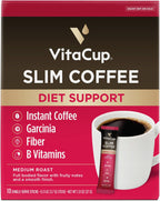 VitaCup Slim Instant Coffee Packets, with Garcinia, Fiber, B Vitamins, Bold & Smooth, Medium Dark Roast, 100% Arabica Coffee in Single Serve Sticks, 10 Ct