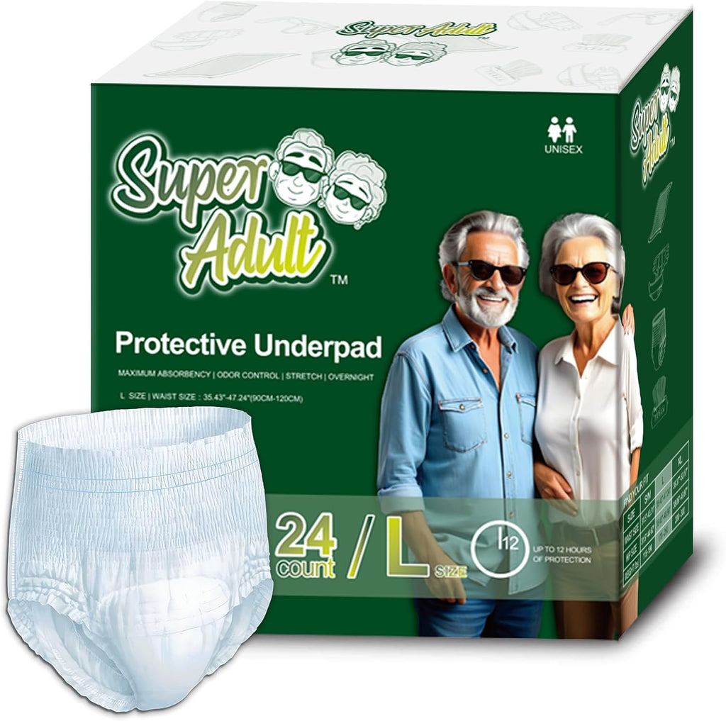 Premium Unisex Protective Underwear, Disposable Overnight Incontinence Briefs for Women & Men, Leak-Proof Protection, Maximum Absorbency, 24 Count (Large)