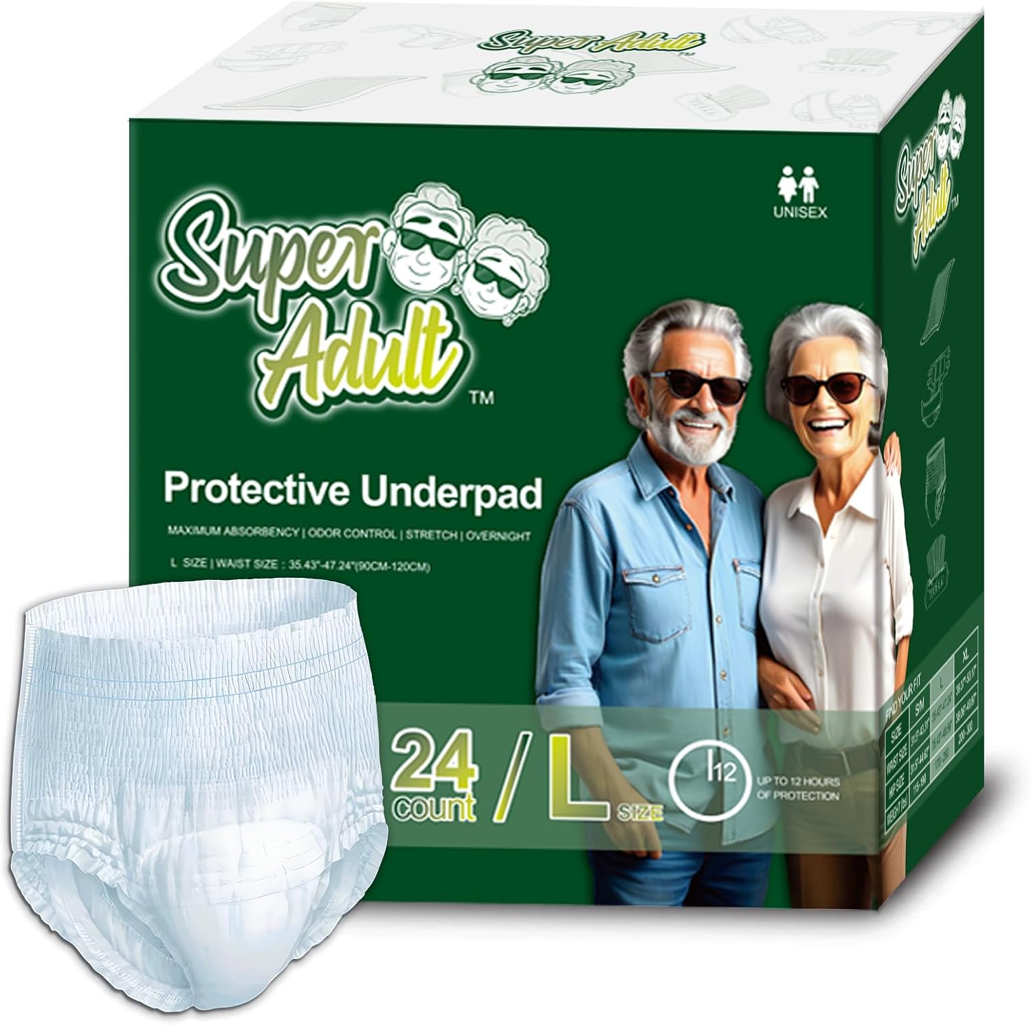 Premium Unisex Protective Underwear, Disposable Overnight Incontinence Briefs for Women & Men, Leak-Proof Protection, Maximum Absorbency, 24 Count (Large)