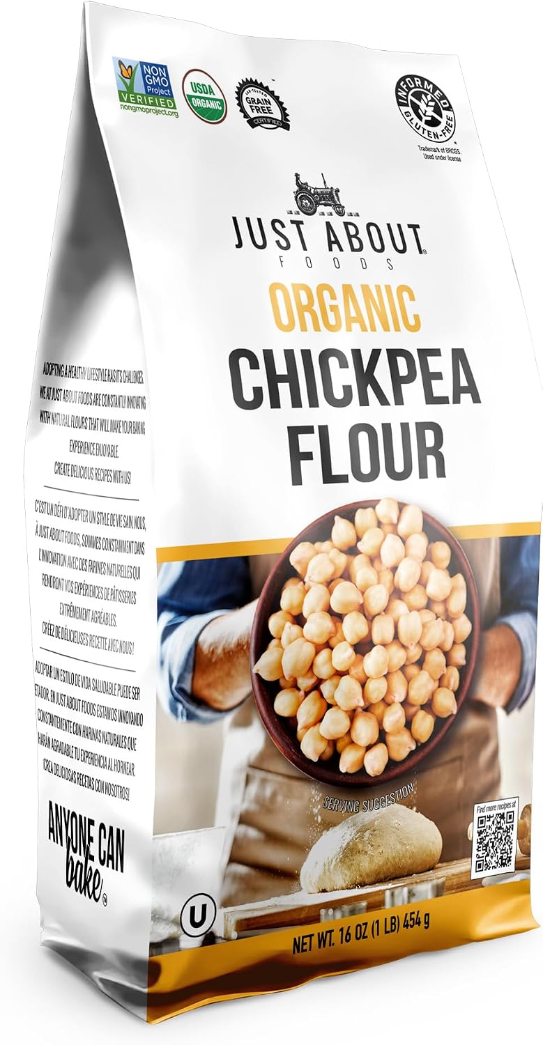 Organic Chickpea Flour 1lb (454 g) USDA Organic Gluten Free Grain free Non GMO Kosher Pack of 1 | Just About Foods