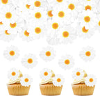 40Pcs Daisy Cake Decorations Edible Flower Cupcake Toppers Wafer Paper Edible Cake Decor White Daisy Flower Cupcake Picks for Birthday Wedding Bridal Baby Shower Party Decoration Supplies