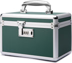 Lockable Medication Box with Portable Storage Case, 10.2''x 6.8''x 6.8'', Childproof Medicine Lock Organizer, Lockbox for Secure Cash, Jewelry, ID Documents (Green/Small)