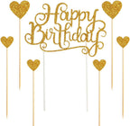 PALASASA Happy Birthday Cake Toppers Gold glitter letters"happy birthday"and love star,Party decor Decorations,Set of 7 (Gold)