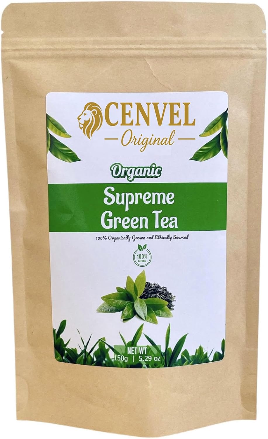 CENVEL® Organic Supreme Loose Green Tea Leaves 5.29 Oz | 100% Pure & Natural Tea | Single Origin | Premium Large-Leaf | Rich in Antioxidants (150g)