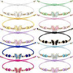 9Pieces Crystal Rhinestone Beads Butterfly Bracelets Adjustable String Cute Butterfly Charm Woven Friendship Bracelet for Women Fairy Party Favor