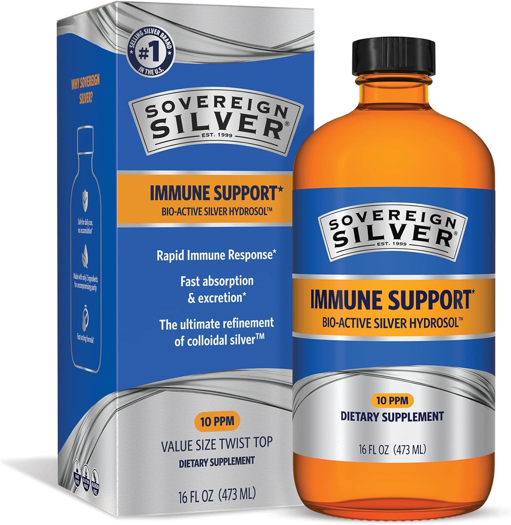 Sovereign Silver Immune Support - Colloidal Silver, Bio-Active Silver Hydrosol, 10 ppm, Liquid Twist Top, 16 Fl Oz, (473 mL)