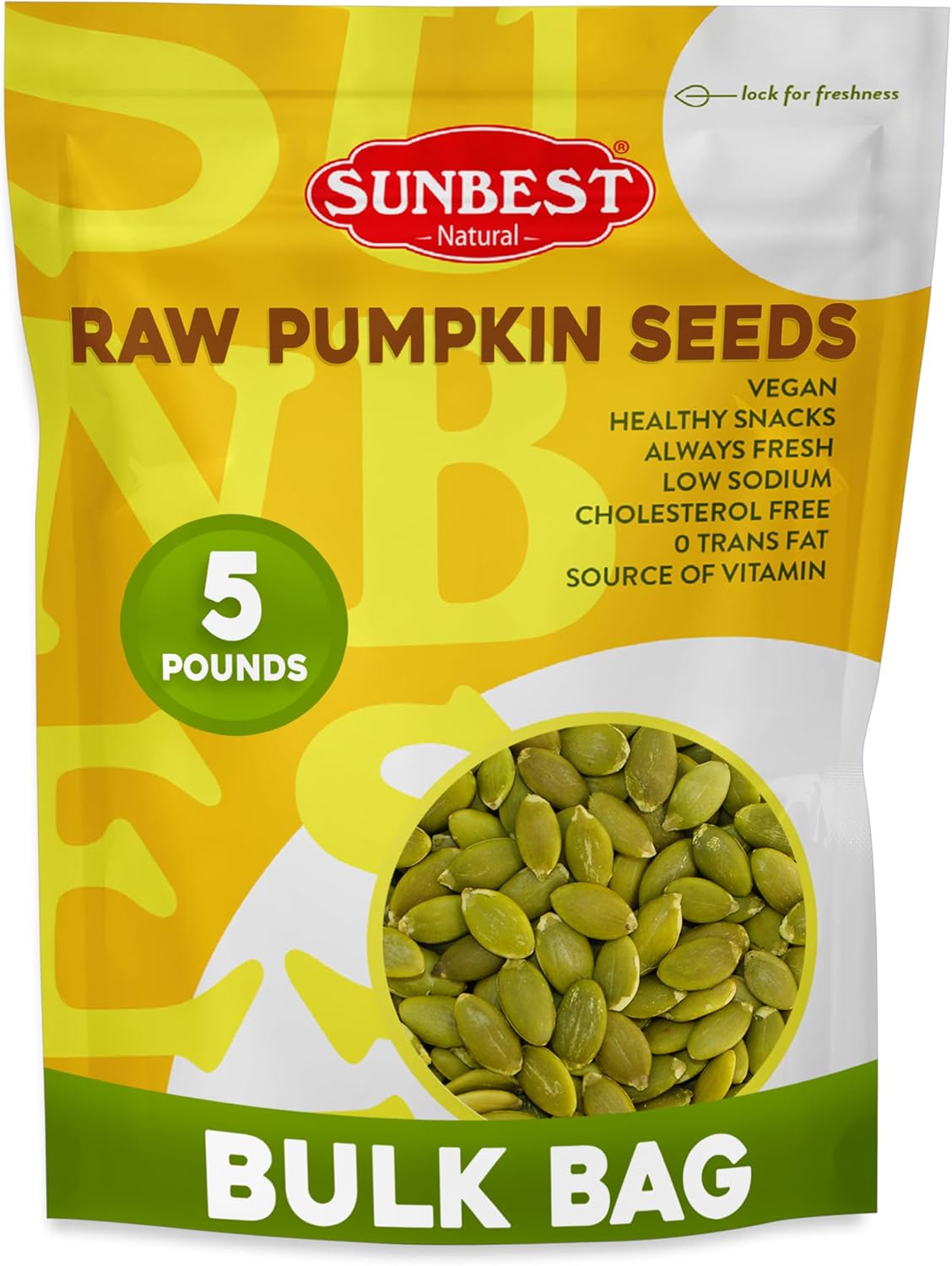 Sunbest Natural Raw Pumpkin Seeds, 5 lbs – Unsalted & Shelled – Bulk Bag, Whole Pepitas, Pumpkin Seeds to Eat – For Snacking, Baking & Topping – Rich in Essential Fatty Acids, Iron & Protein (80 oz)