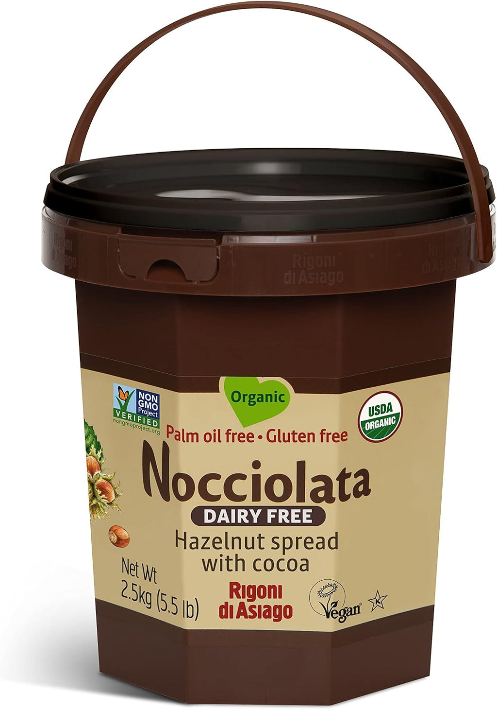 Rigoni di Asiago Organic Nocciolata Dairy Free Hazelnut Spread with Cocoa, Food Service, 5.5 Pound (Pack of 1)