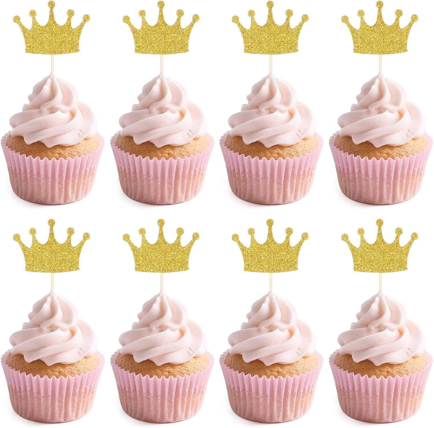 30Pcs Crown Cupcake Toppers, Gold Glittery Princess Cake Picks Confetti Queen Cake Toppers for Baby Shower, Birthday Party, Wedding Food Decorations