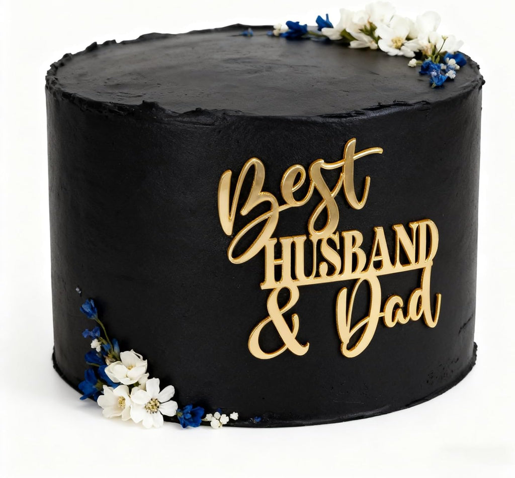 Best Husband & Dad Cake Topper, Gold Acrylic Father's Day Cake Decoration, Dad's Birthday Party Supplies For Men