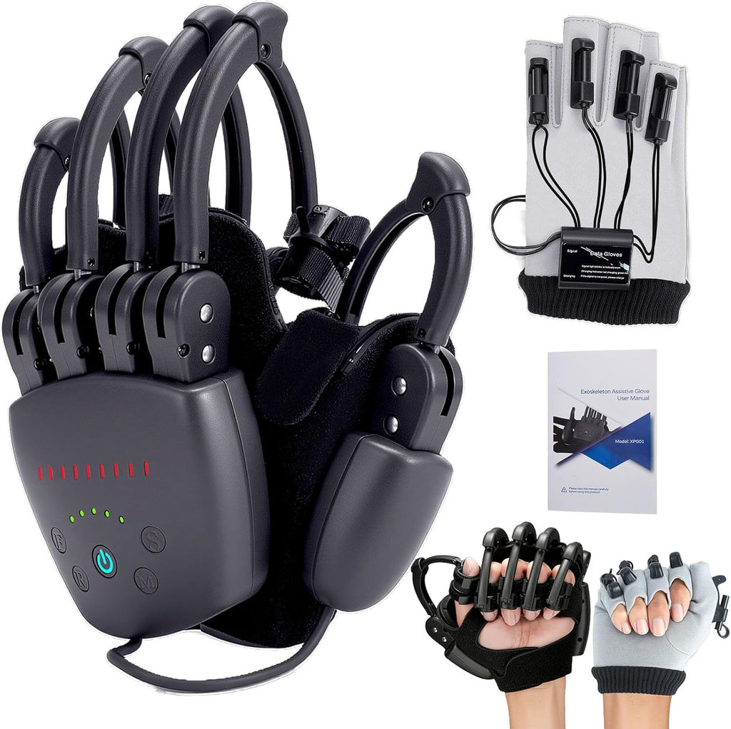 Upgrade Rehabilitation Robot Gloves for Stroke Hemiplegia Recovery, Portable Robotic Hand Glove for Stroke Rehab, Adjustable Strength, 4 Mode (Rechargeable with Mirror Training, Left Hand-L)