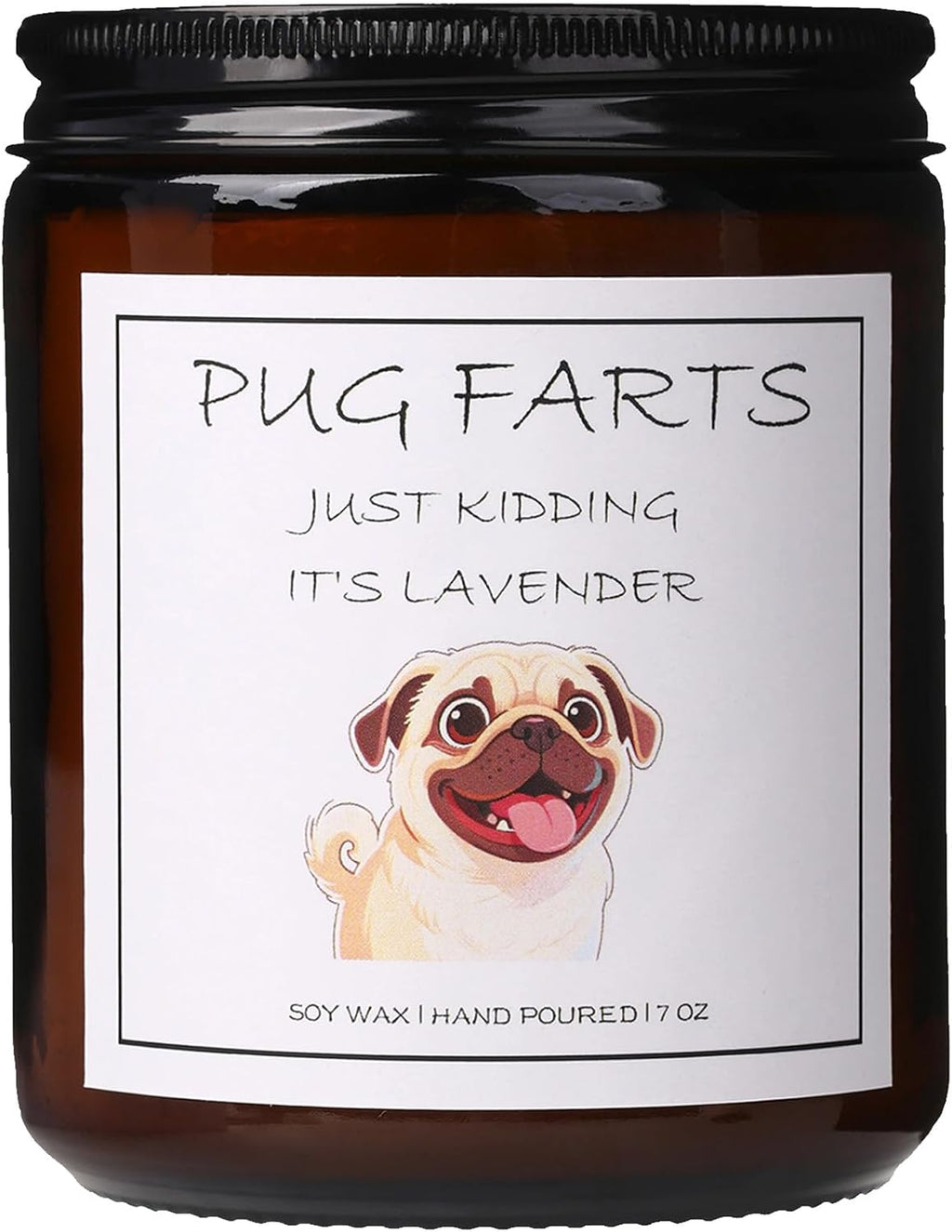 Pug Gifts & Decor, Pug Gifts for Pug Lovers - Dog Farts Candle, Dog Mom Gift for Women, Natural Soy Wax Lavender Scented Candle 7oz