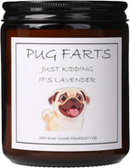 Pug Gifts & Decor, Pug Gifts for Pug Lovers - Dog Farts Candle, Dog Mom Gift for Women, Natural Soy Wax Lavender Scented Candle 7oz