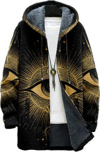 Mens Hooded Cardigan Graphic Long Fleece Hooded Lined Zip Up Knit Coat with Pockets Fashion Hoodie Warm Jacket