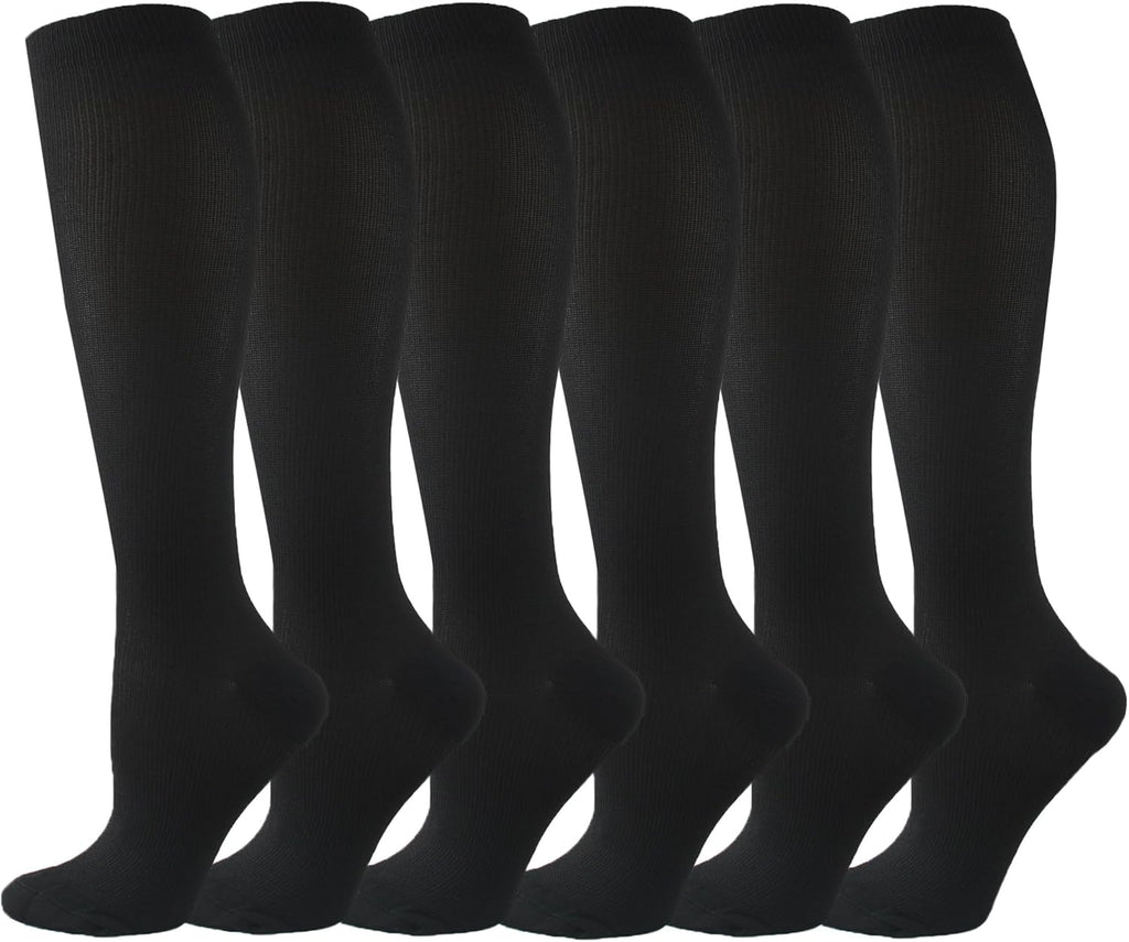 6 Pairs Compression Socks for Women and Men Circulation, 20-30 mmhg Support for Athletic Running, Hiking, Nurse, Recovery