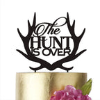 The Hunt is Over Cake Topper - Antler, Bride & Groom, Rustic Wedding Style Decor