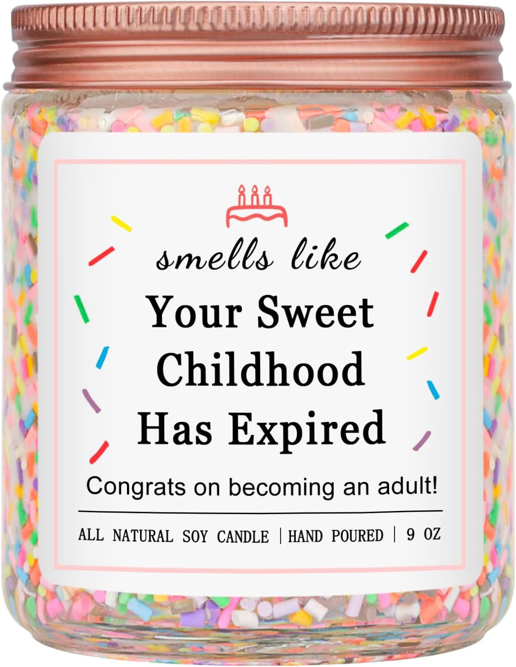 Homsolver 18th Birthday Gifts for Girls, 18th Birthday Decorations Candles Gifts for 18 Year Old Girls, Your Childhood Has Expired Handmade Candles (Vanilla Birthday Cake Scent with Sprinkles)