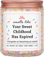 Homsolver 18th Birthday Gifts for Girls, 18th Birthday Decorations Candles Gifts for 18 Year Old Girls, Your Childhood Has Expired Handmade Candles (Vanilla Birthday Cake Scent with Sprinkles)