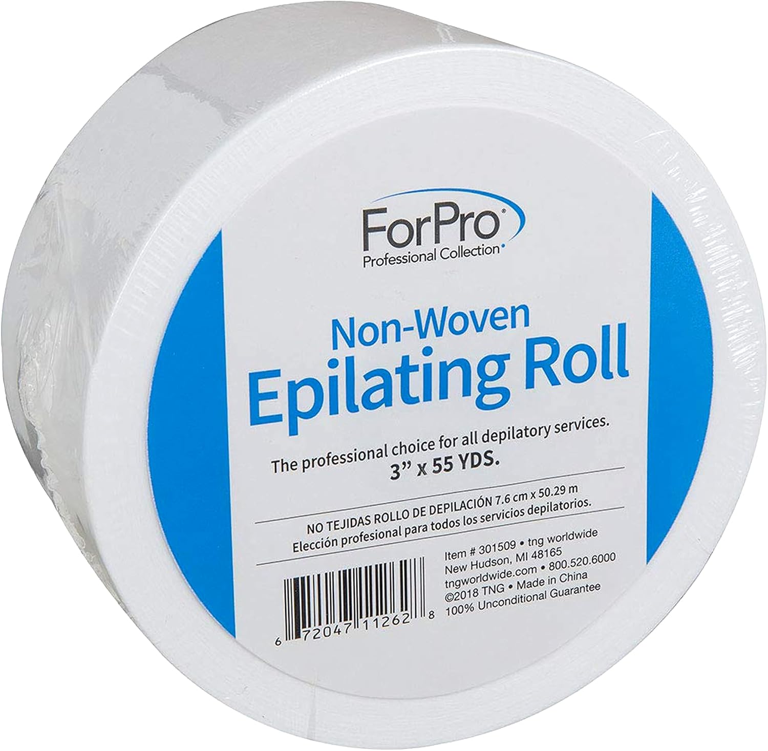 ForPro Non-Woven Epilating Roll for Body and Facial Hair Removal, Tear-Resistant, Lint-Free, 3” x 55 Yards, White
