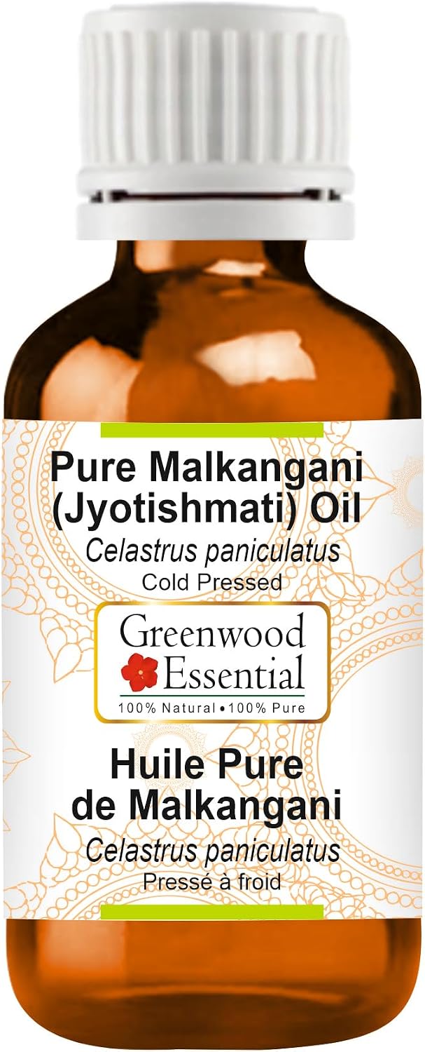 Greenwood Essential Malkangani (Jyotishmati) Oil (Celastrus paniculatus) | Cold Pressed | Natural | For Diluting Essential Oils | Skin & Massage | Unisex | 100ml (3.38 oz)