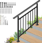 Upgrade Handrails for Outdoor Steps, Adjustable 4 Step Stair Railing Kit, Easy DIY Installation Kit Included, Black Wrought Iron Hand Rails for Outdoor Steps, 2 in 1 Stair&Horizontal Railing