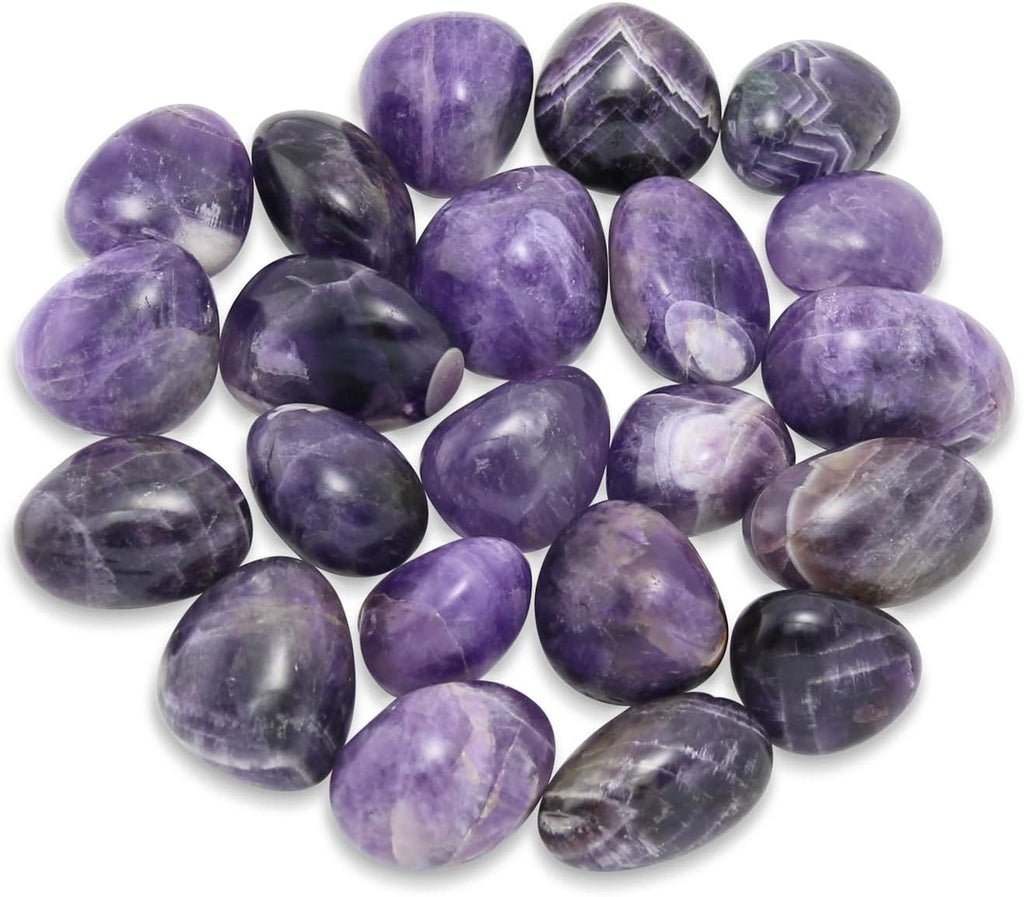 Amethyst Crystal Stone, Polished Stones & Rocks, Natural Healing Crystals for Chakra Balancing, Meditation, Spiritual Decor, Tumbled Stones for Energy, Reiki,Gifts (0.5LB)