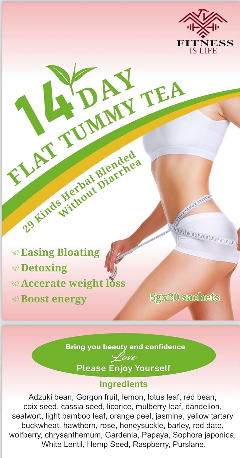 14-Day Flat belly Tea, Natural Weight Loss and Detox Blend, 30 Herbal Tea Bags,Fat burner,Belly Fats Burner,Reduce Bloating,Digestive Health,Slim Stomach