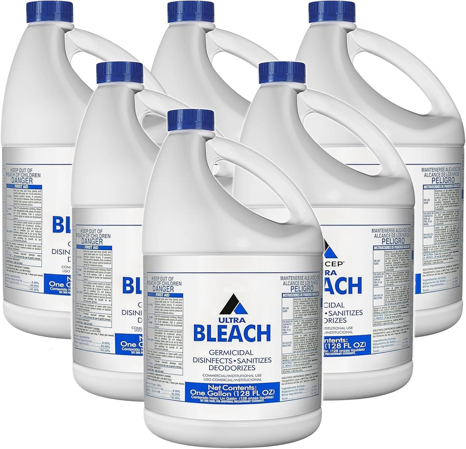 (6 Gallons) - Liquid Chlorine Bleach, for Laundry, Household and Commercial Cleaning, 1 Gallon Jugs