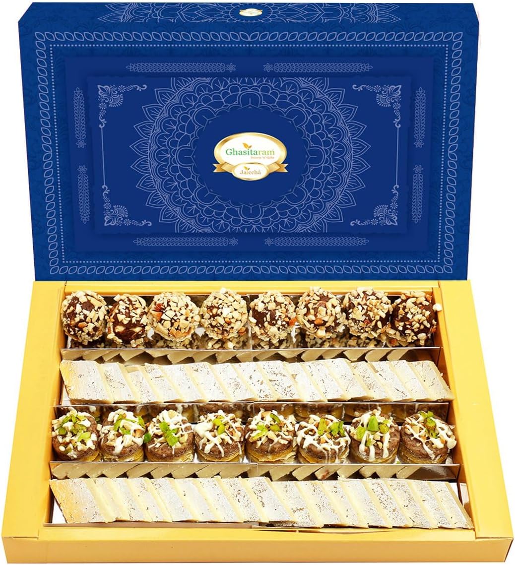 Ghasitaram Gifts Diwali Gifts Diwali Sweet - Assorted Box Pure Kaju Katlis, Dryfruit Sweets 800 GMS